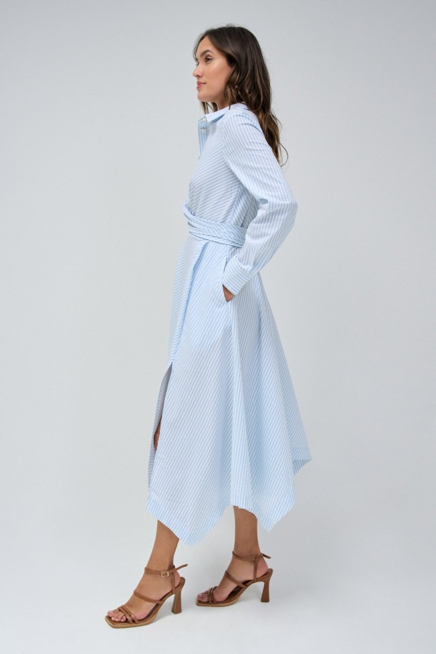 VESTIDO MIDI ÀS RISCAS ASSIMÉTRICO