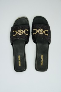 FLAT LEATHER SANDALS WITH RAFFIA