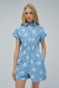 SHORT DENIM JUMPSUIT WITH EMBROIDERY