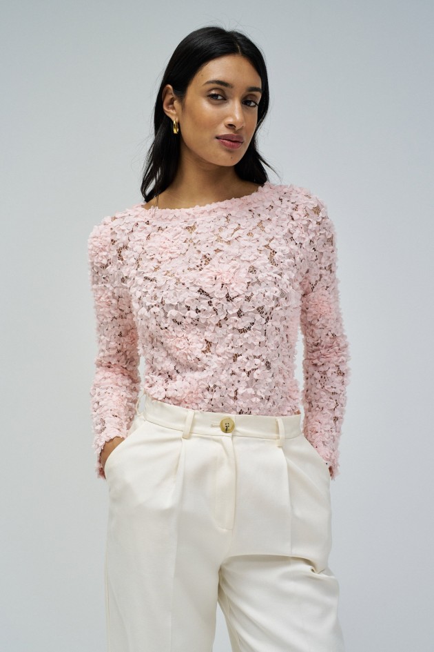 TEXTURIERTER PULLOVER MIT BLUMEN
