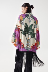 KIMONO SATIN  IMPRIM ET FRANGES