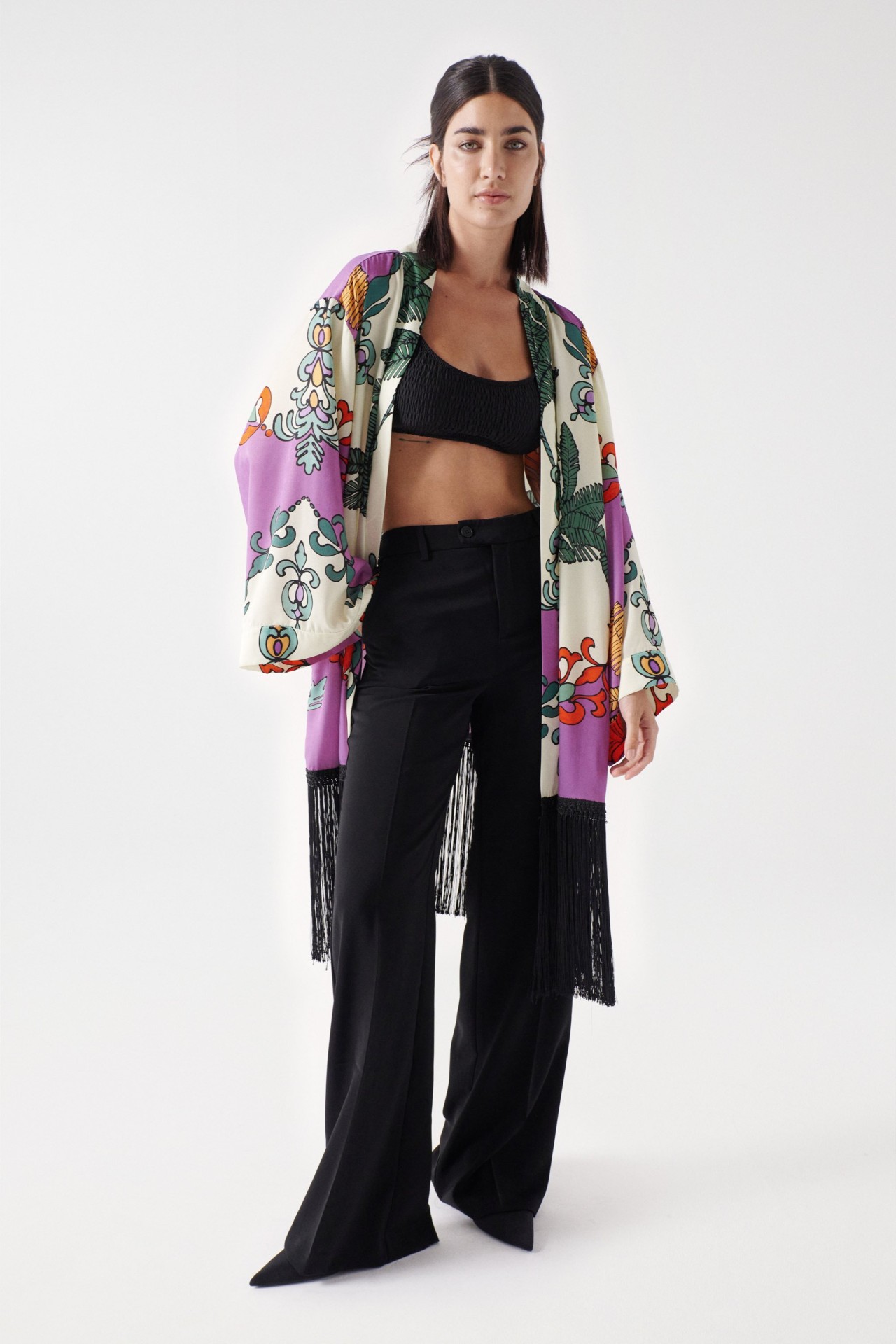 KIMONO SATIN  IMPRIM ET FRANGES