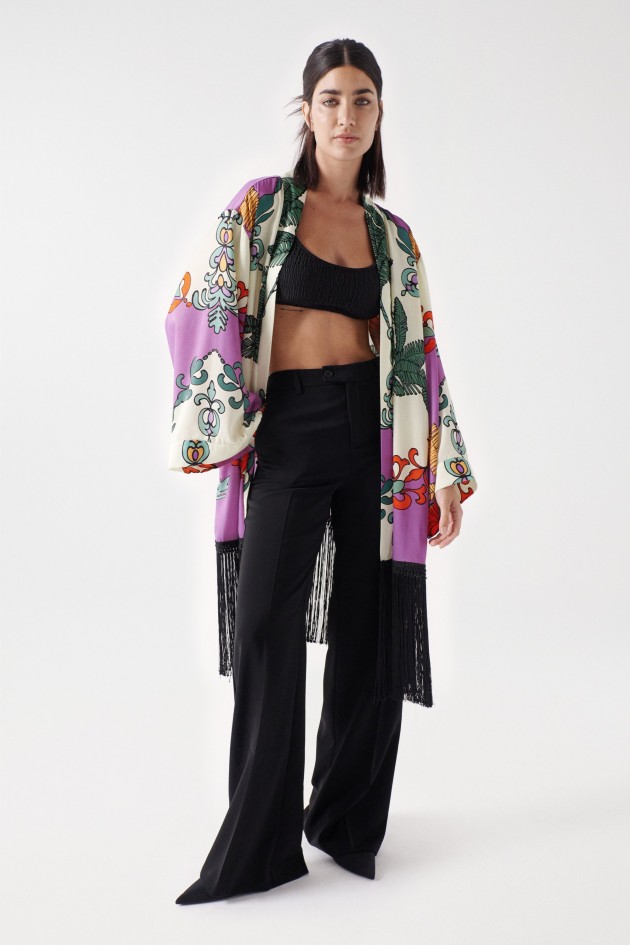 KIMONO SATIN  IMPRIM ET FRANGES