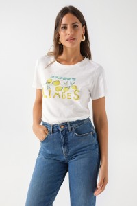 T-SHIRT  MOTIF IMPRIM ET PERLES