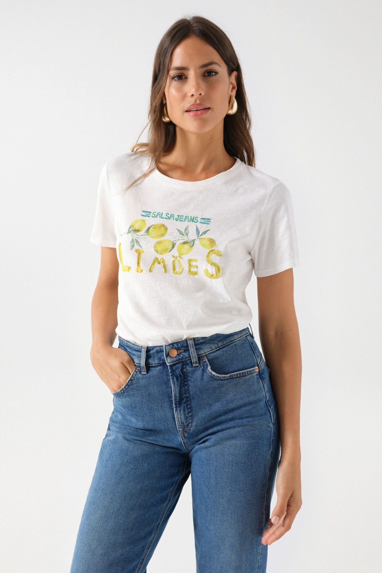 T-SHIRT  MOTIF IMPRIM ET PERLES