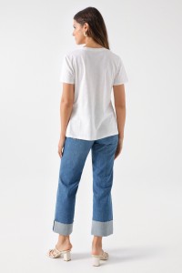 T-SHIRT  MOTIF IMPRIM ET PERLES