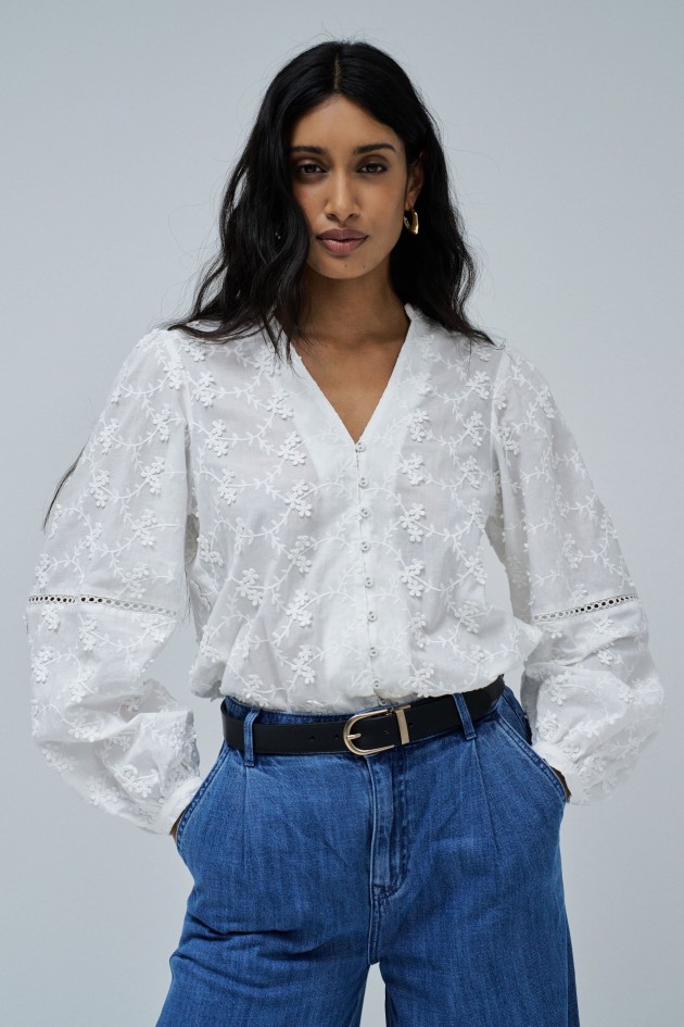 BLOUSE MIT JACQUARD-STICKEREI