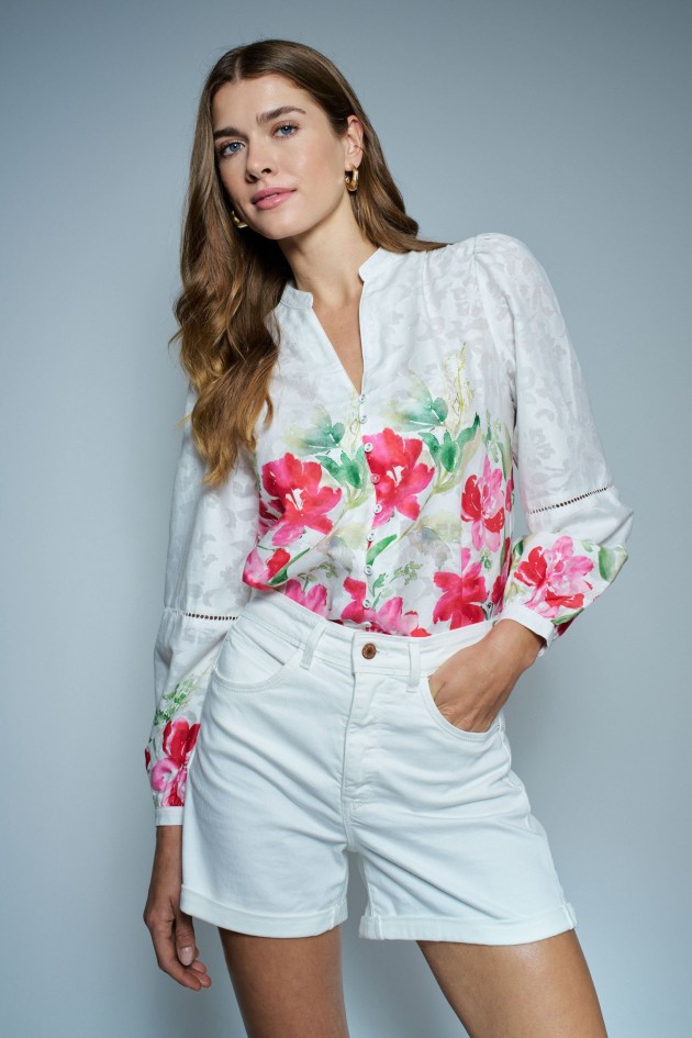 JACQUARD BLOUSE WITH FLORAL PRINT