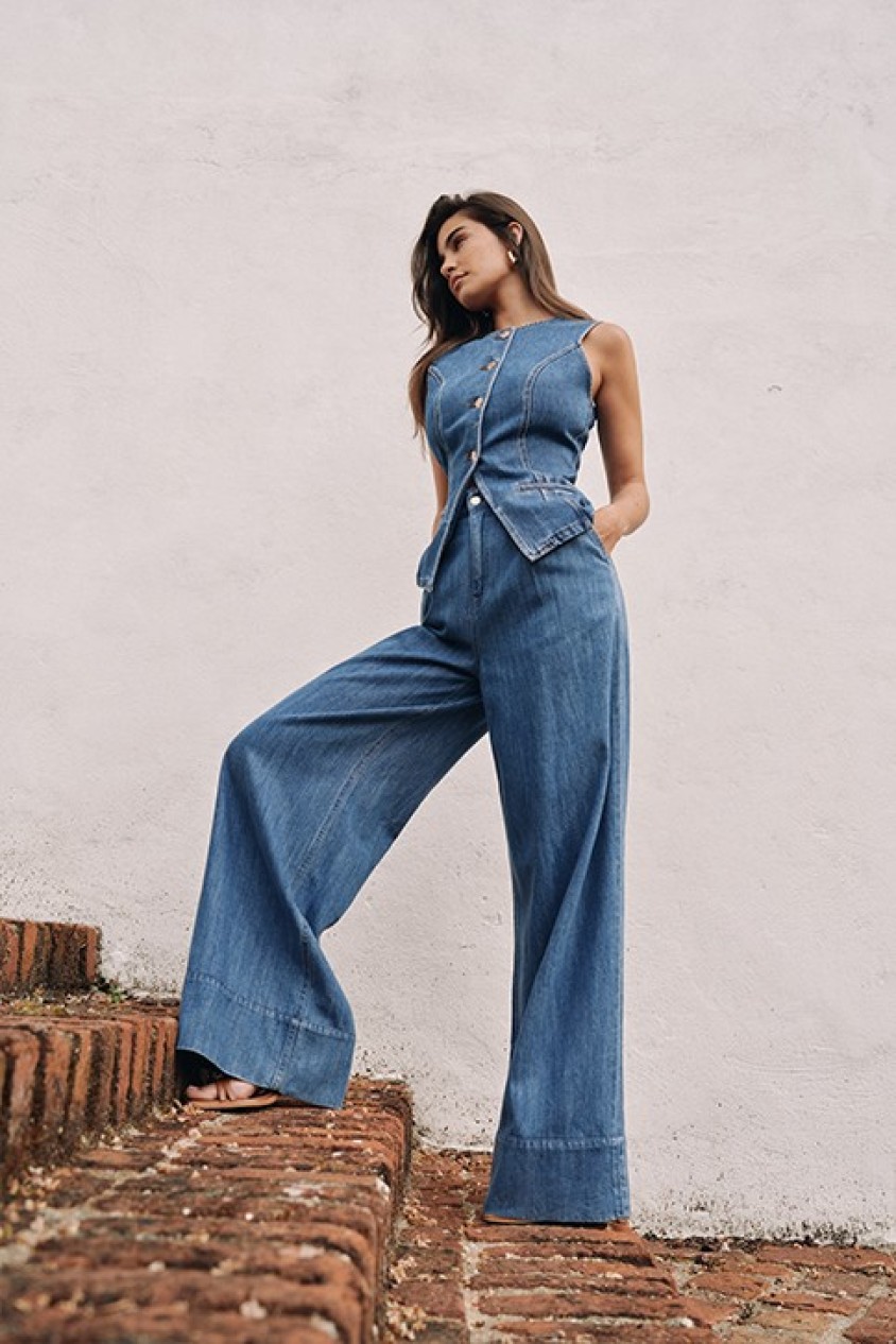 PALAZZO TROUSERS IN LIGHTDENIM