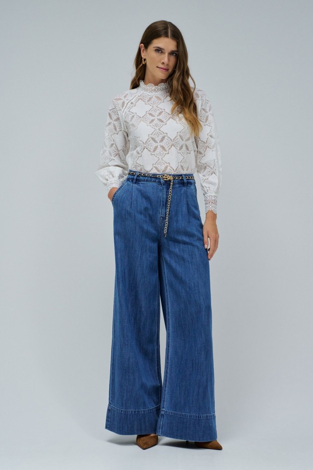 PALAZZO TROUSERS IN LIGHTDENIM