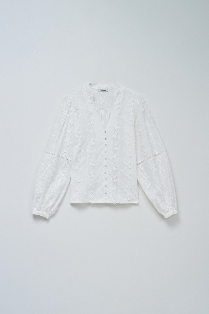 BLOUSE MIT JACQUARD-STICKEREI