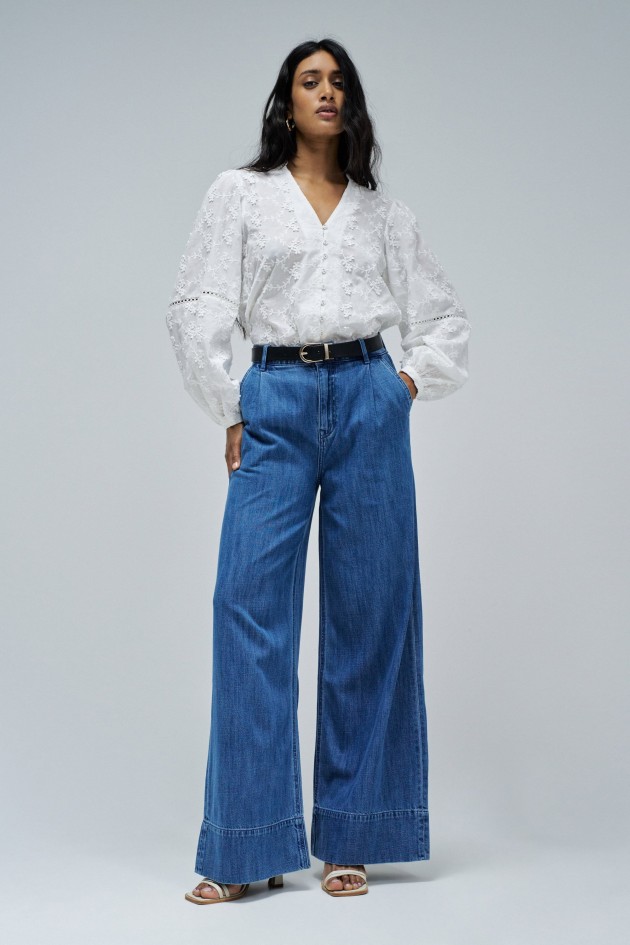 BLOUSE MIT JACQUARD-STICKEREI