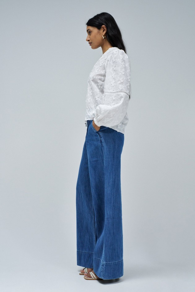 BLOUSE MIT JACQUARD-STICKEREI