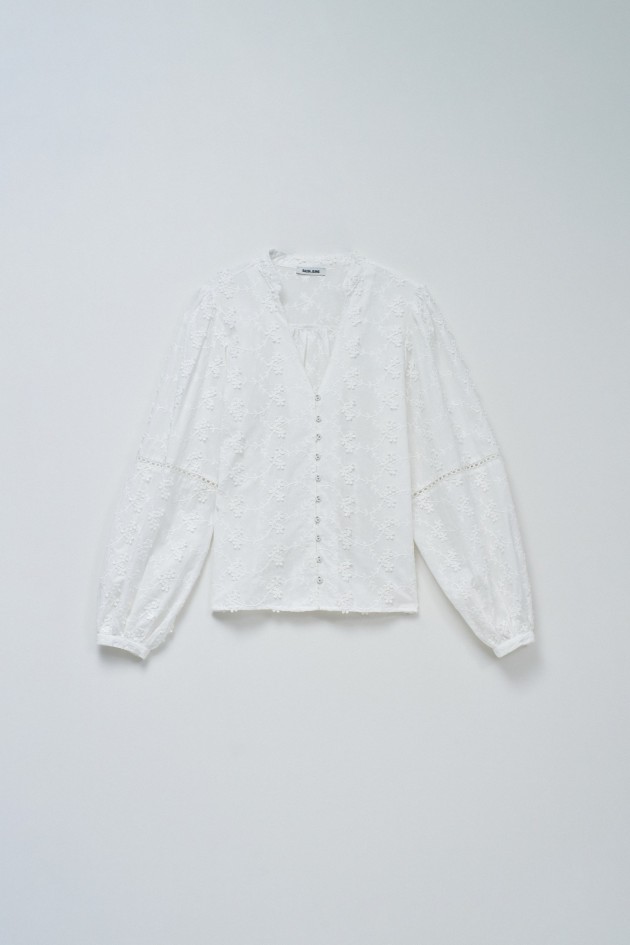 BLOUSE MIT JACQUARD-STICKEREI