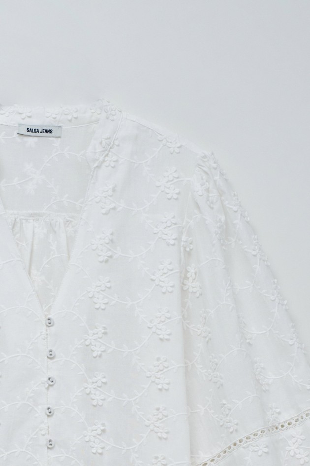BLOUSE MIT JACQUARD-STICKEREI