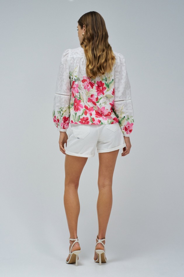 JACQUARD BLOUSE WITH FLORAL PRINT