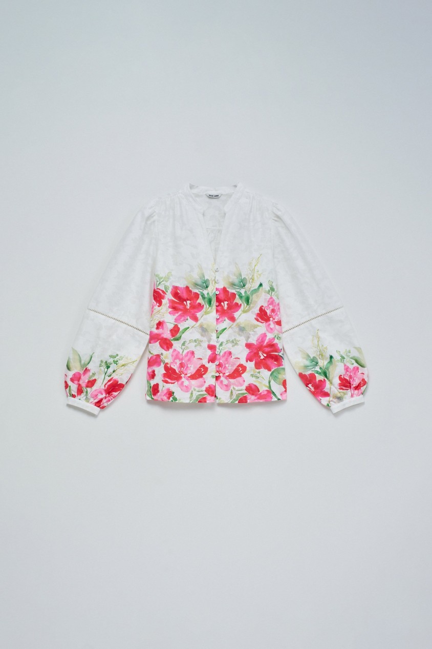 JACQUARD-BLUSE MIT BLUMENMUSTER