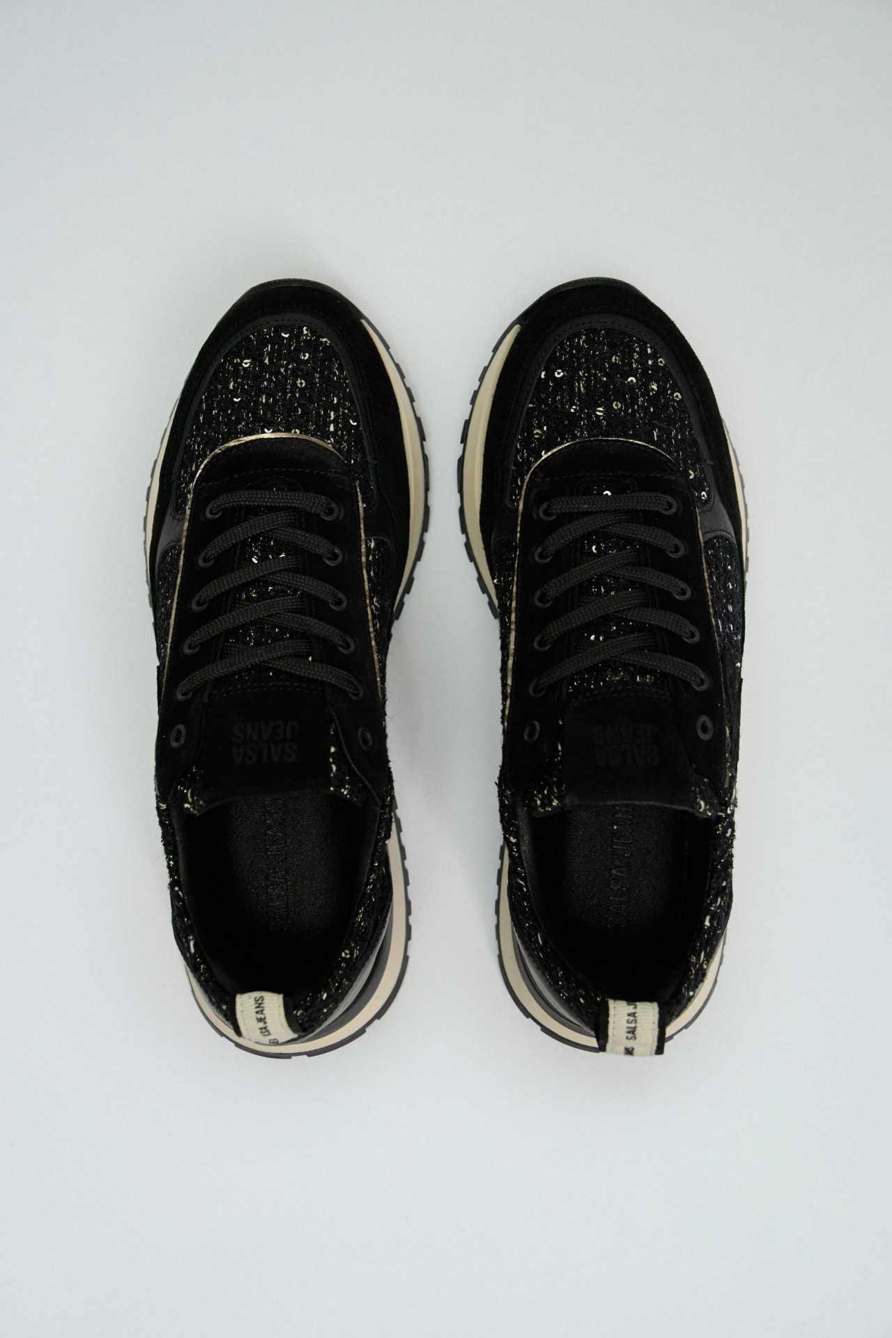 BASKETS EN CUIR ET TWEED