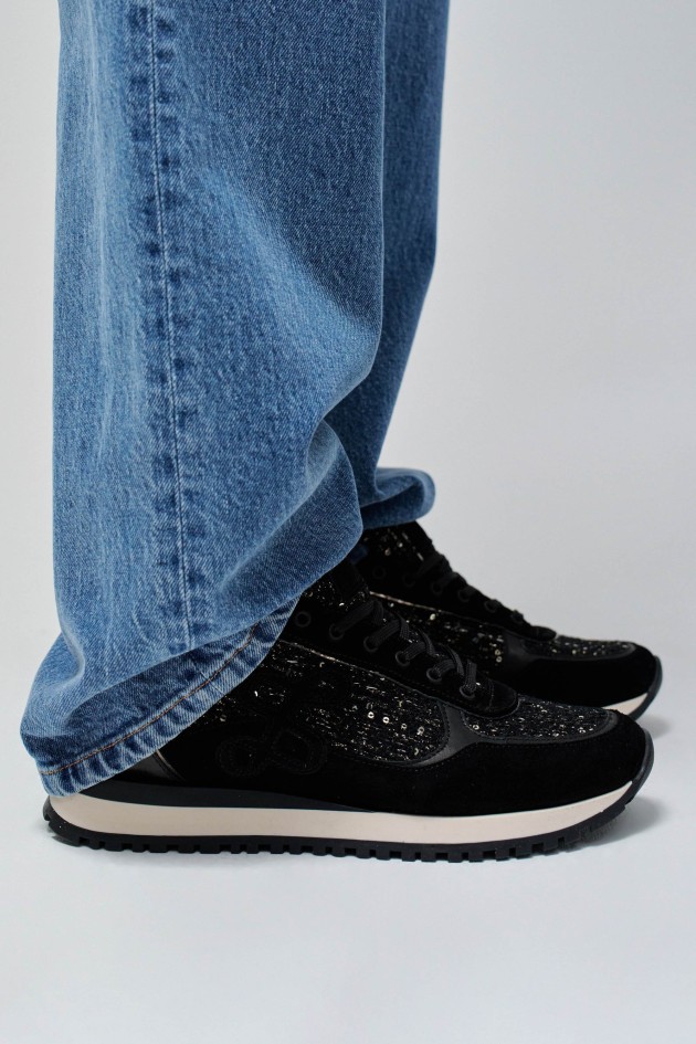 SNEAKER AUS LEDER UND TWEED