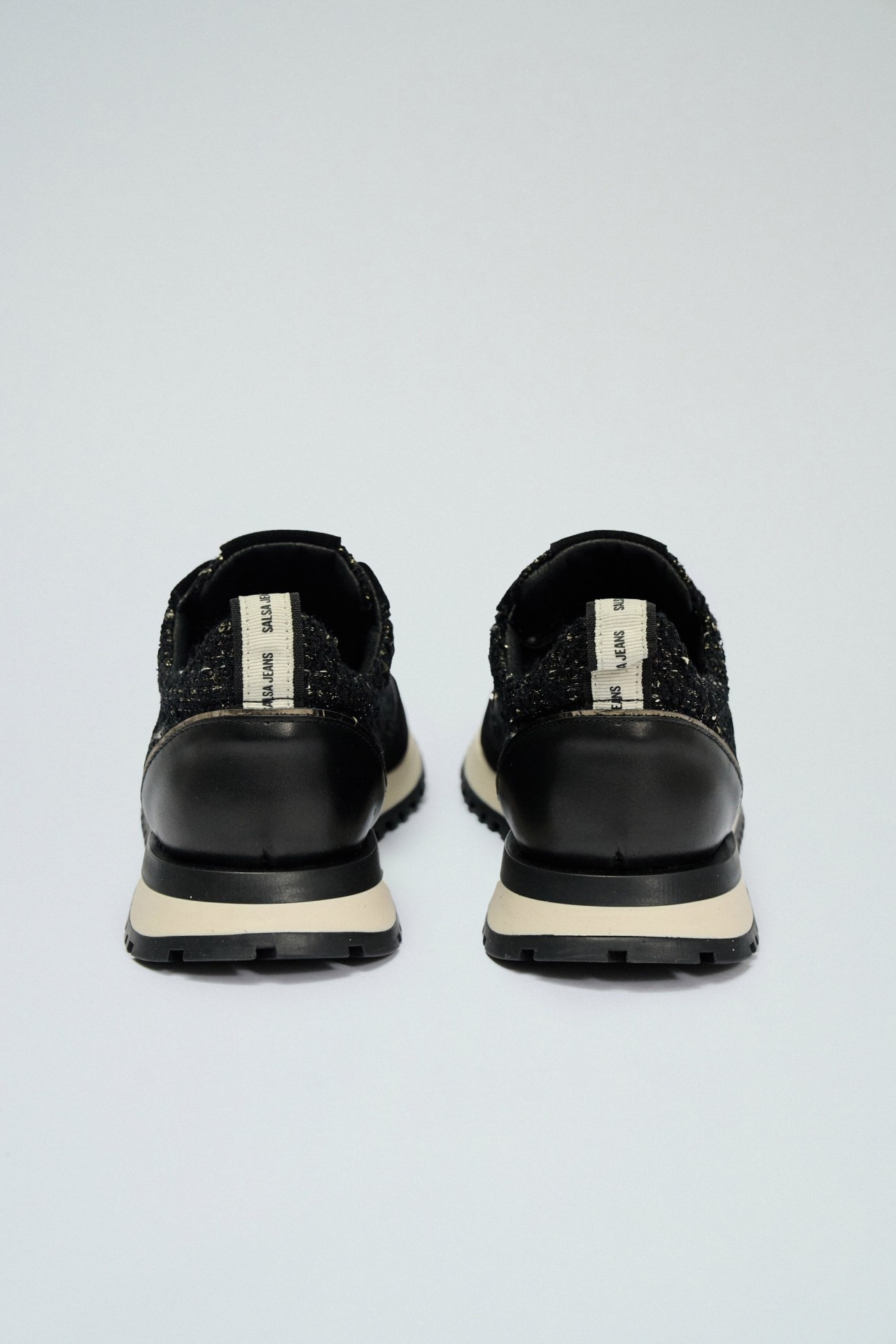 BASKETS EN CUIR ET TWEED