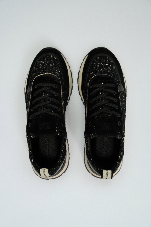 SNEAKER AUS LEDER UND TWEED