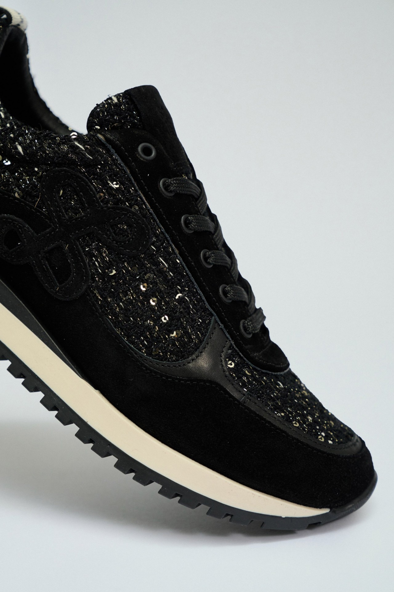 BASKETS EN CUIR ET TWEED