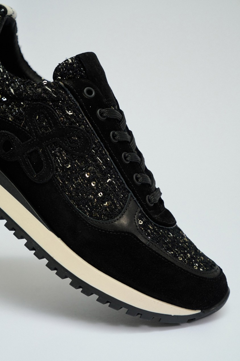 SAPATILHAS EM PELE E TWEED