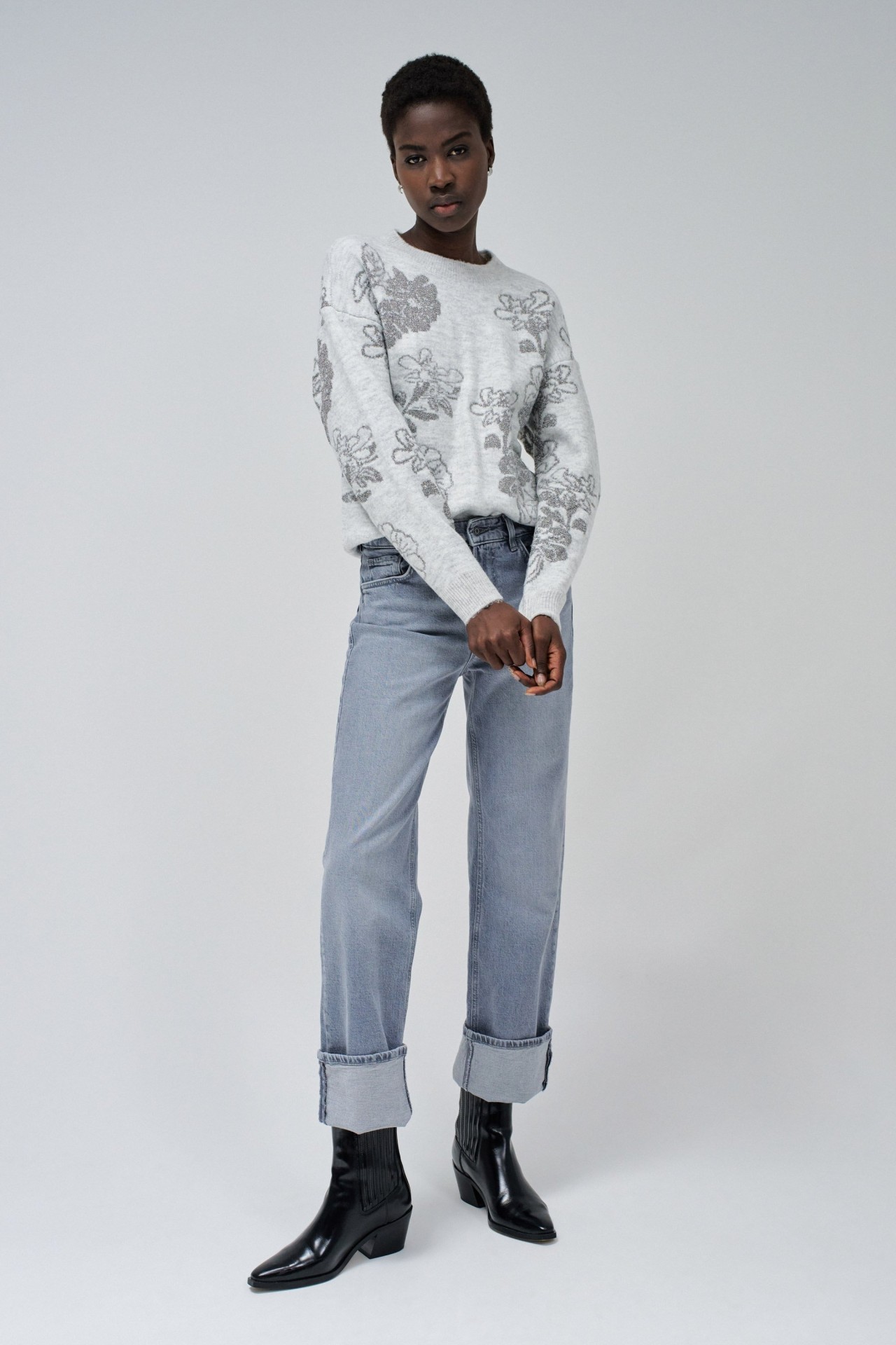 PULL EN JACQUARD FLEURI BRILLANT