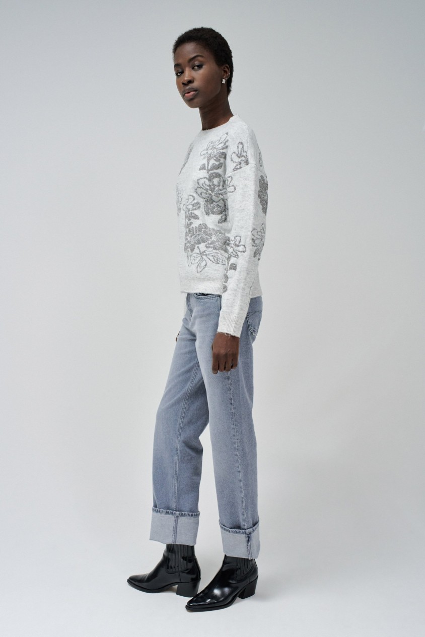 CAMISOLA EM JACQUARD FLORAL COM BRILHO