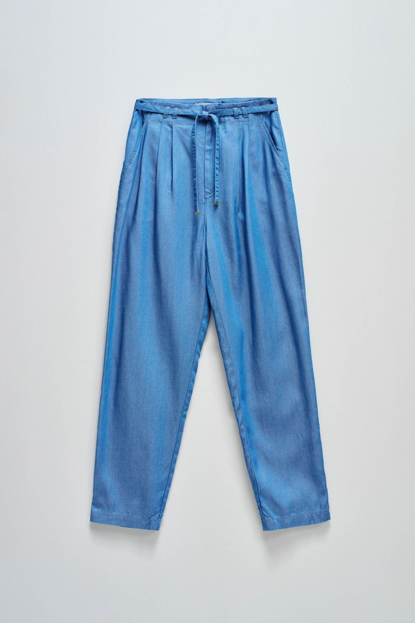 CALÇAS BAGGY CROPPED SLIM EM LIGHTDENIM
