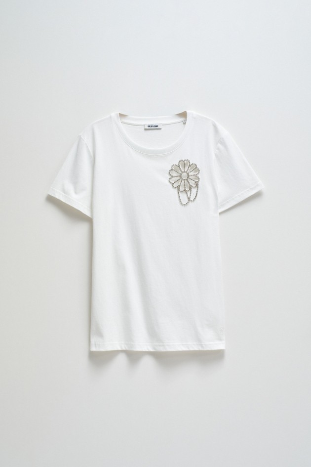T-SHIRT MIT BLUMENAUSCHNITT