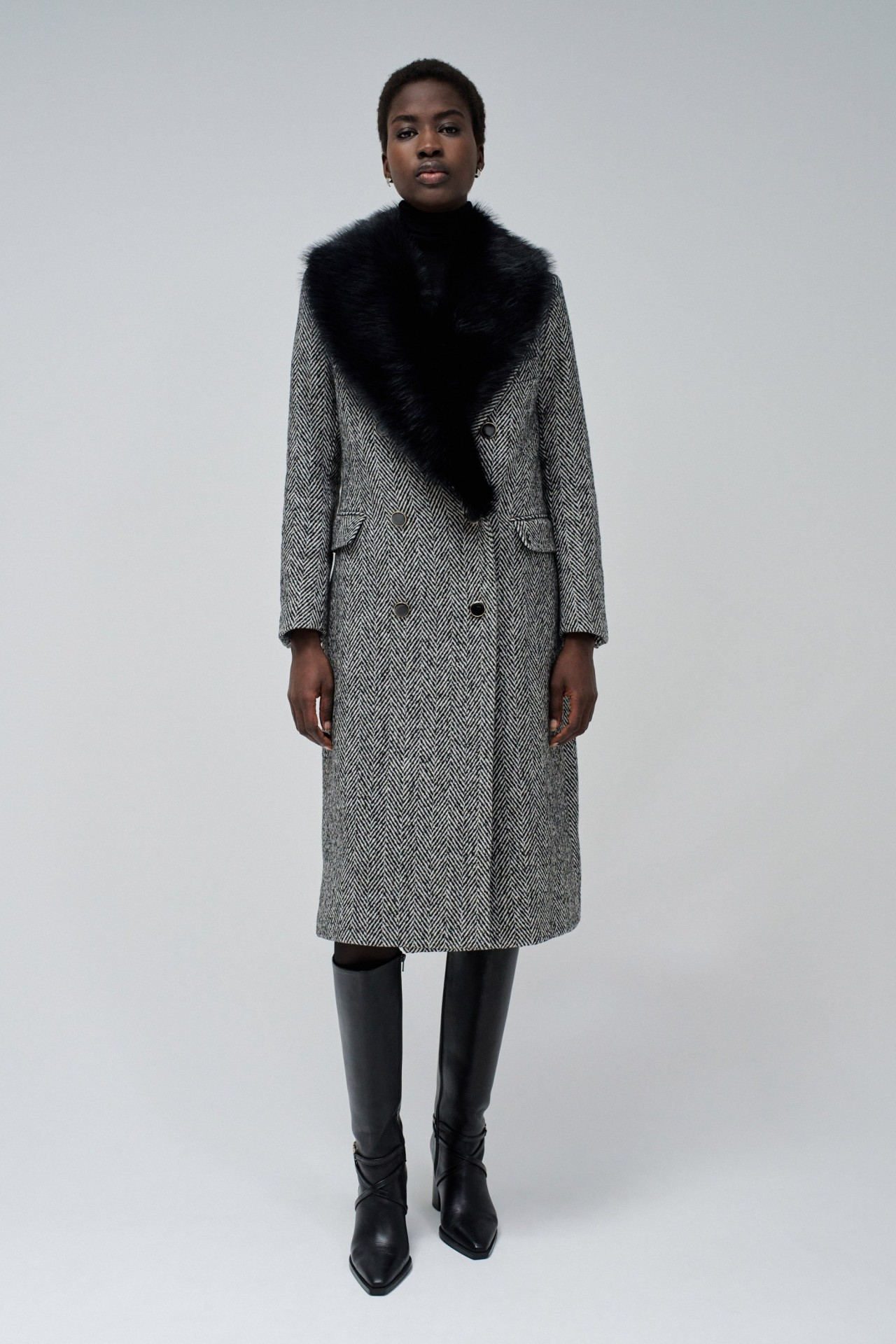 STOFFJACKE MIT PELZKRAGEN