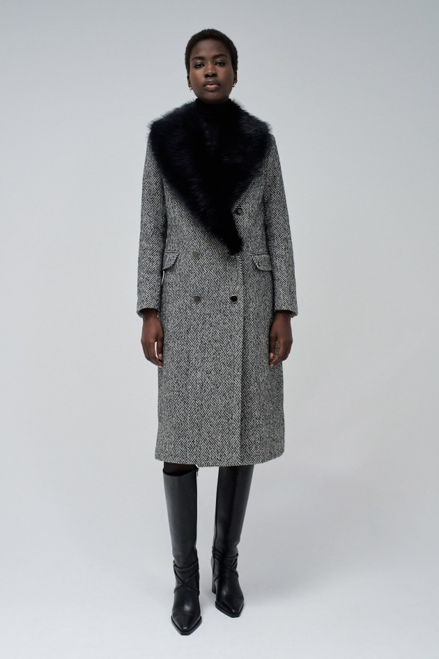 STOFFJACKE MIT PELZKRAGEN