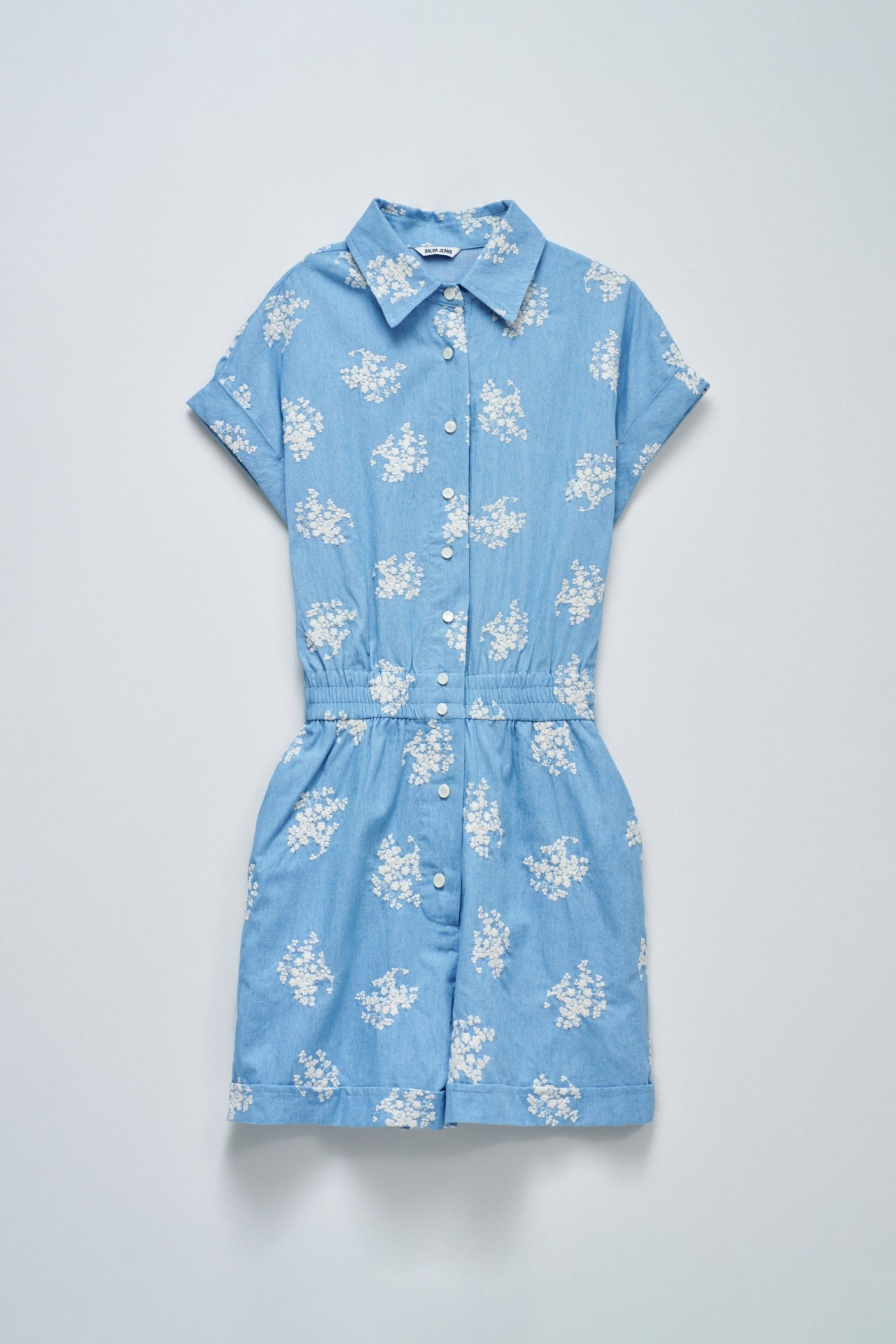 SHORT DENIM JUMPSUIT WITH EMBROIDERY