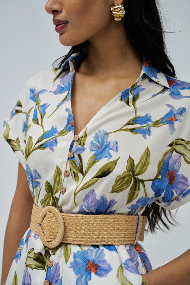 VESTIDO CAMISEIRO COM PADRÃO FLORAL
