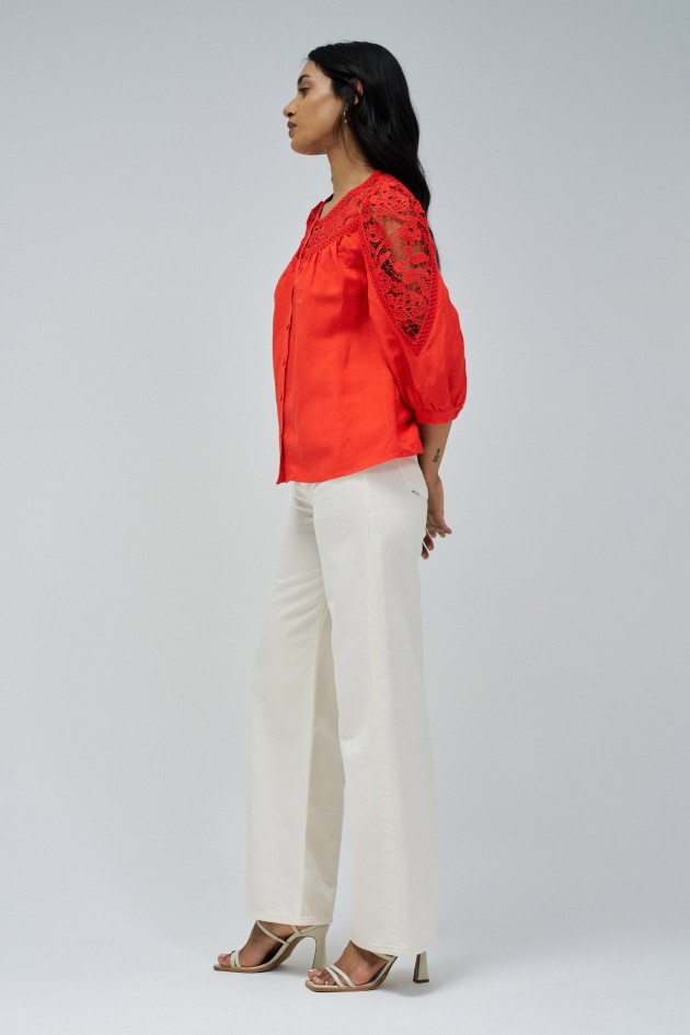 CAMISA DE LINO CON ENCAJE