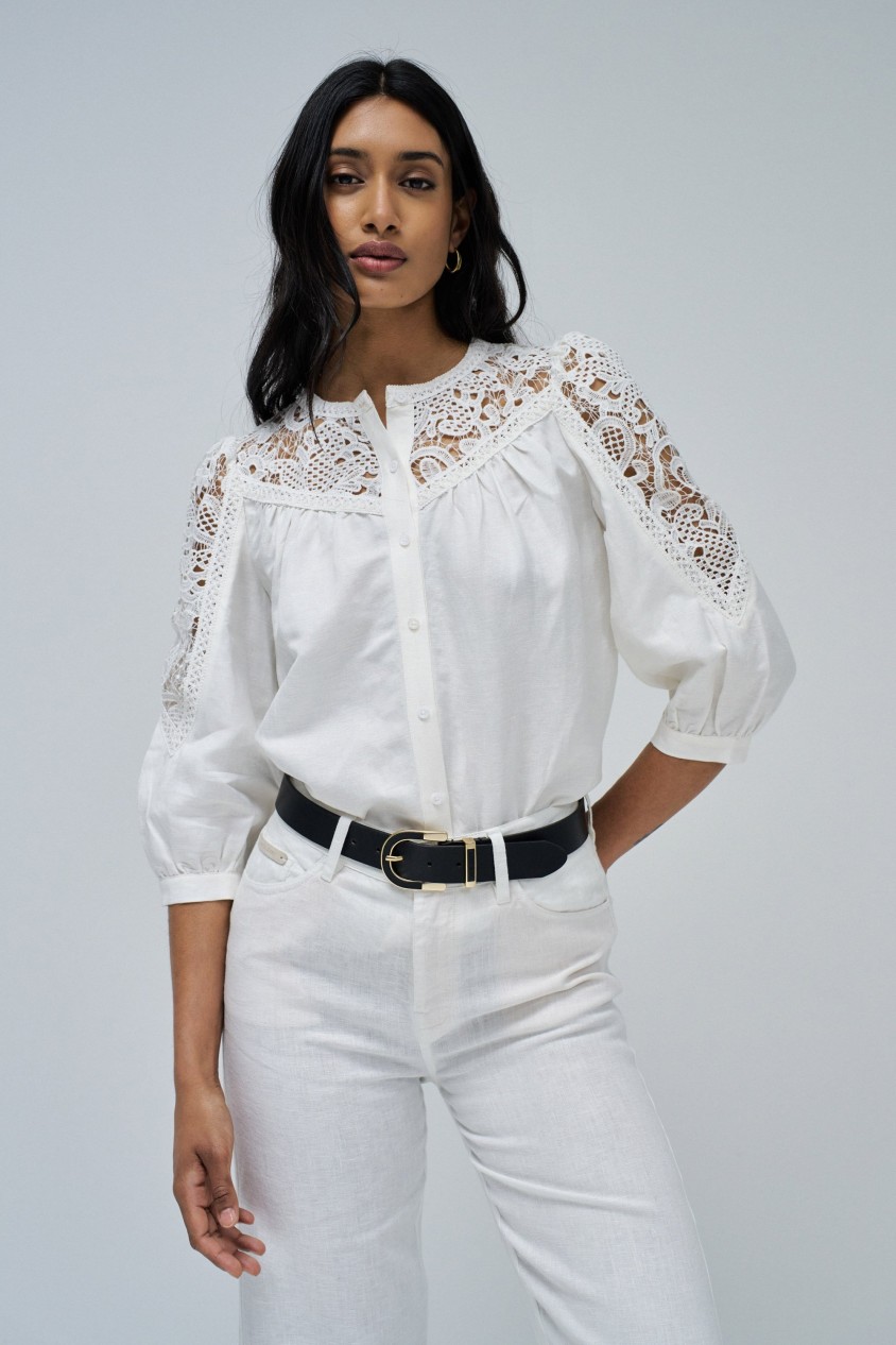 CAMISA DE LINHO COM RENDA