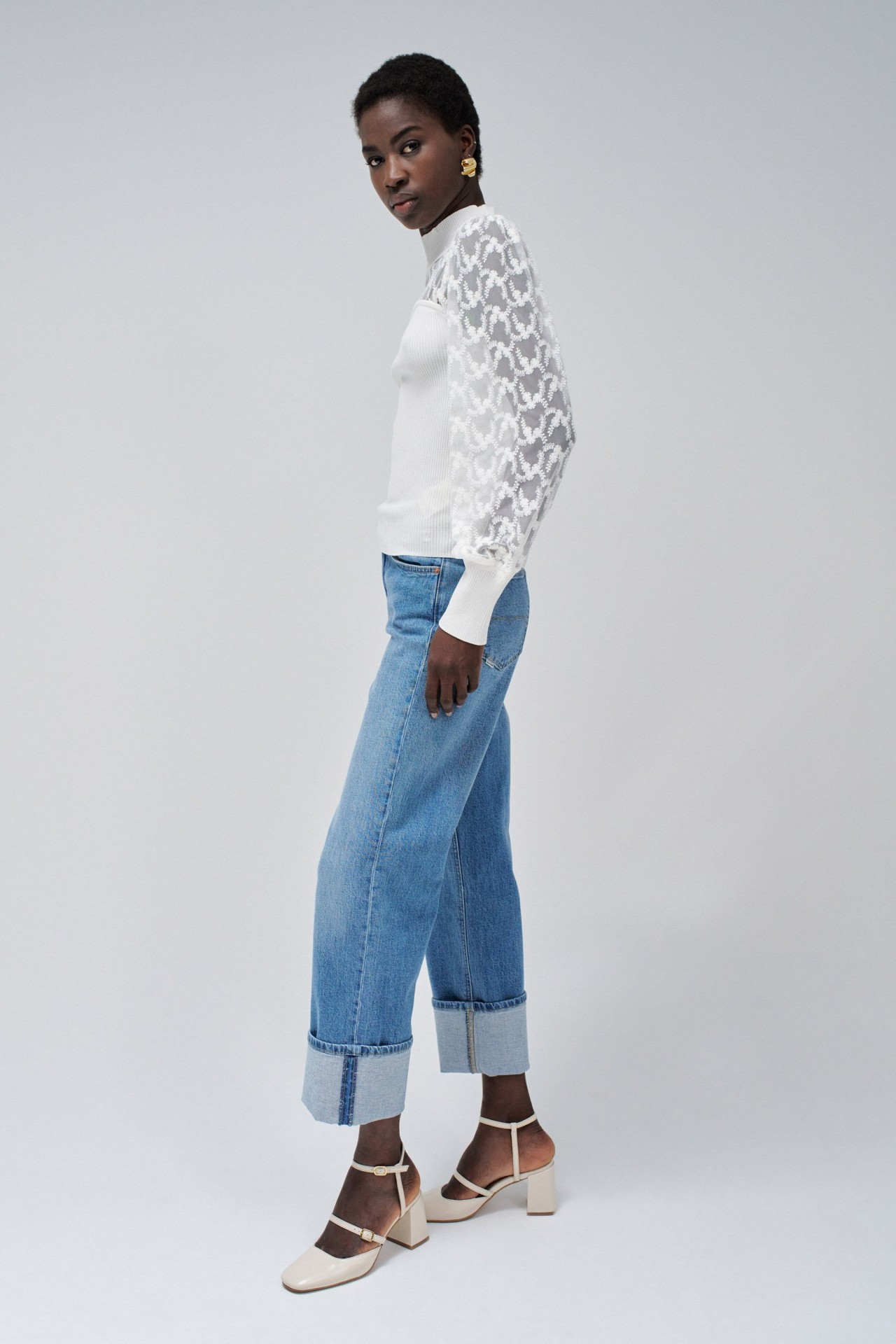 HIGH NECK TOP WITH LACE DETAILS