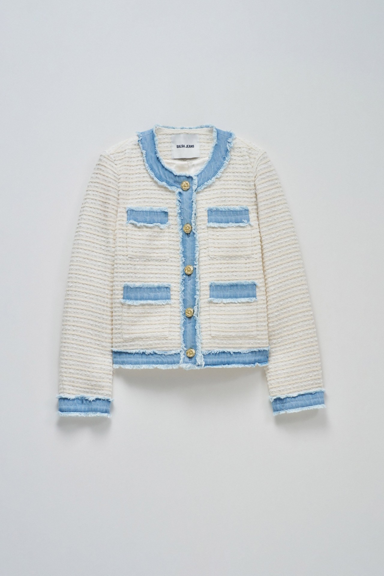 CASACO TWEED DETALHES EM DENIM