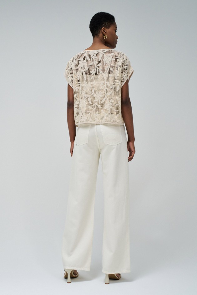 T-SHIRT WITH FLORAL CROCHET EFFECT