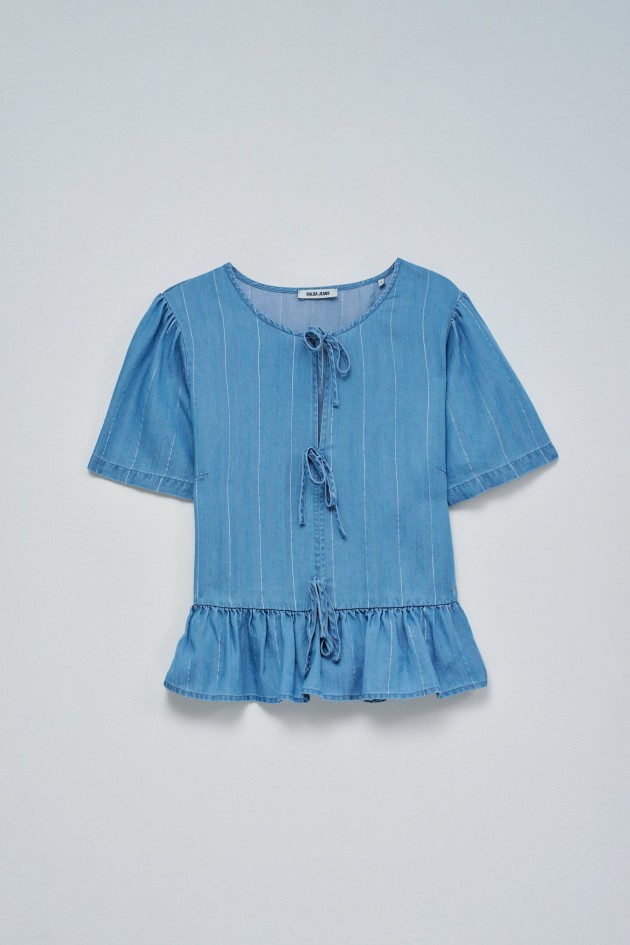 LIGHTDENIM BLUSE MIT VOLANTS