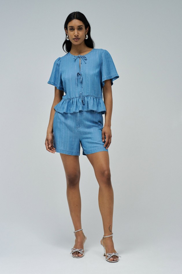 BLOUSE EN LIGHTDENIM AVEC VOLANTS