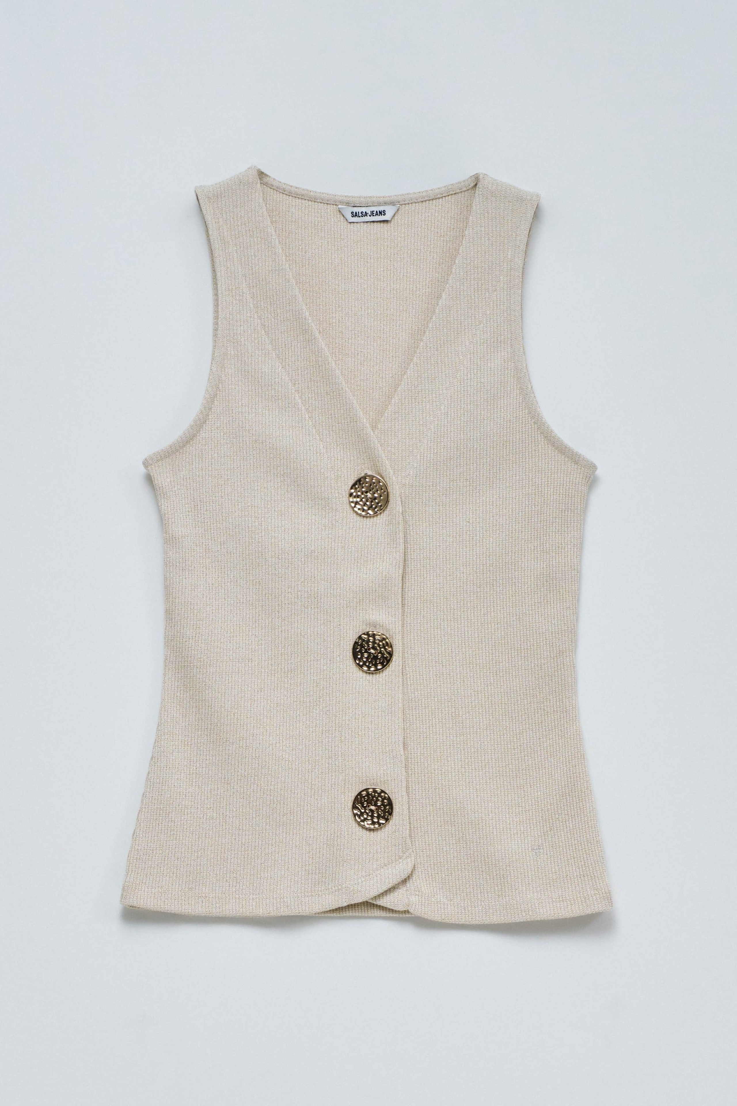 GILET EN MAILLE AVEC BRILLANCE DORÉE