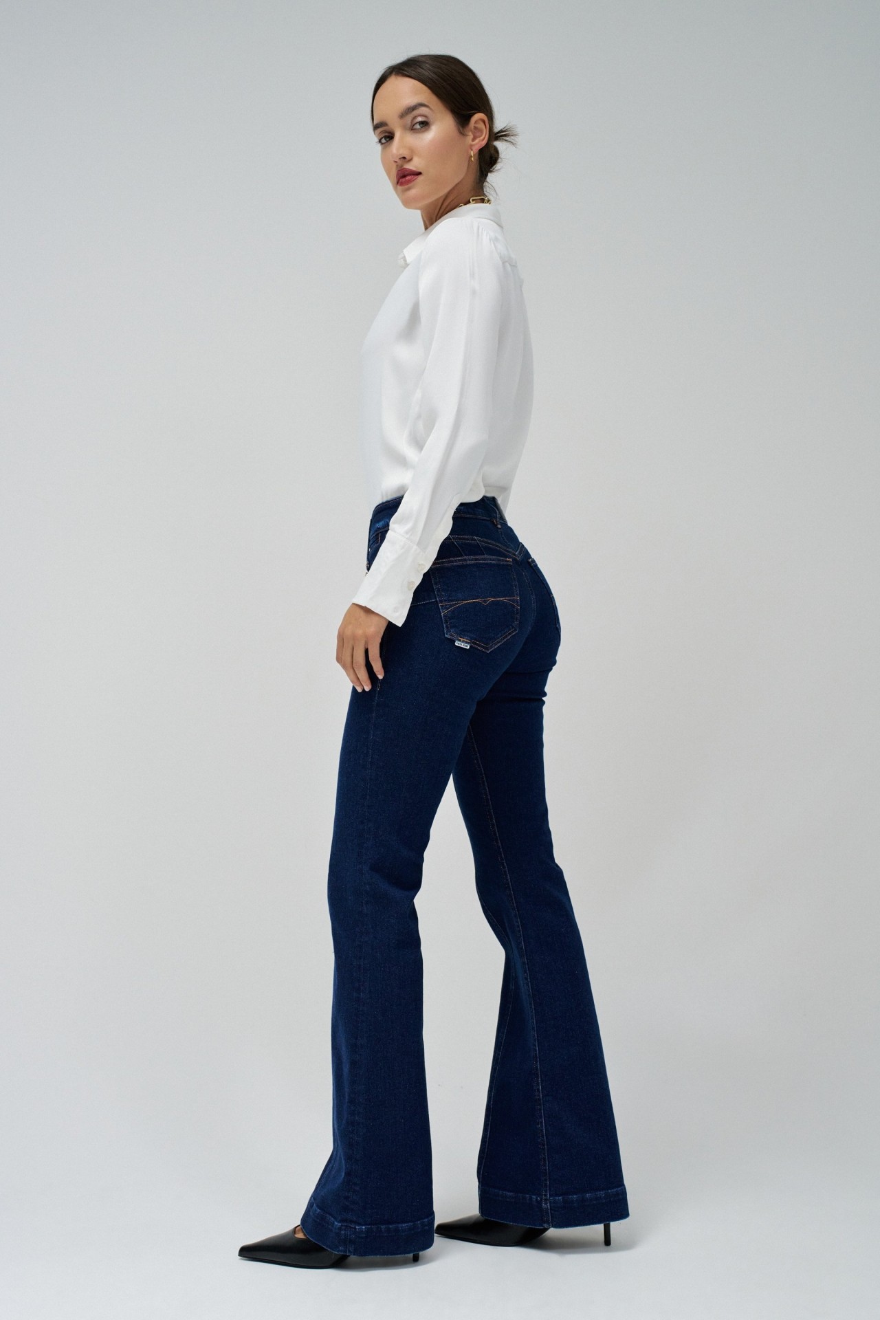DESTINY PUSH UP FLARE JEANS WITH GOLD BUTTONS