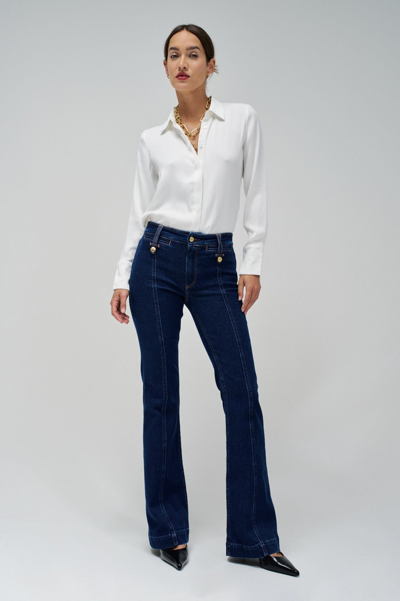 DESTINY PUSH UP FLARE JEANS WITH GOLD BUTTONS