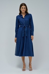 ROBE CHEMISE EN DENIM AVEC STRASS