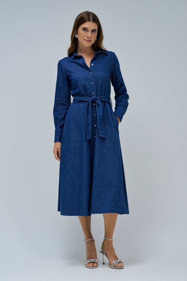 ROBE CHEMISE EN DENIM AVEC STRASS