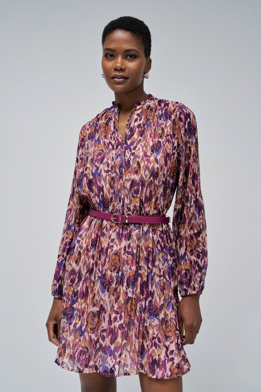 PLEATED DRESS WITH BELT
