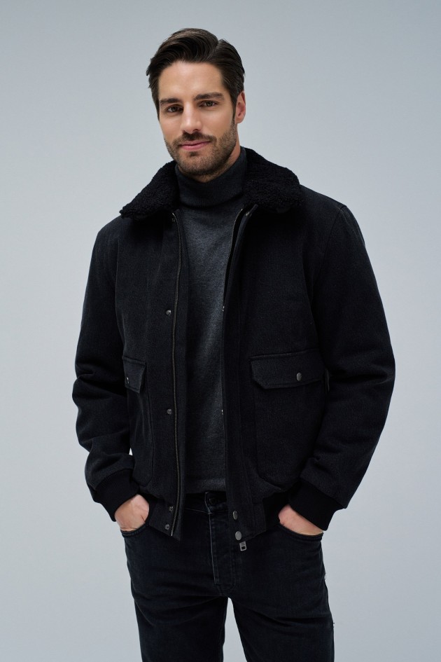 BOMBER JACKET WITH FUR COLLAR