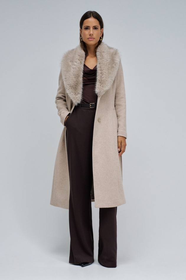 VESTE EN LAINE GRACE LONG AVEC FOURRURE